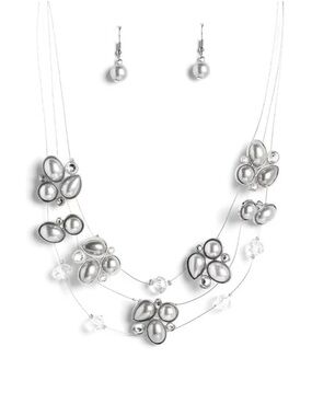 Paparazzi Silver Pearl Statement Necklace Multi Strand Crystal